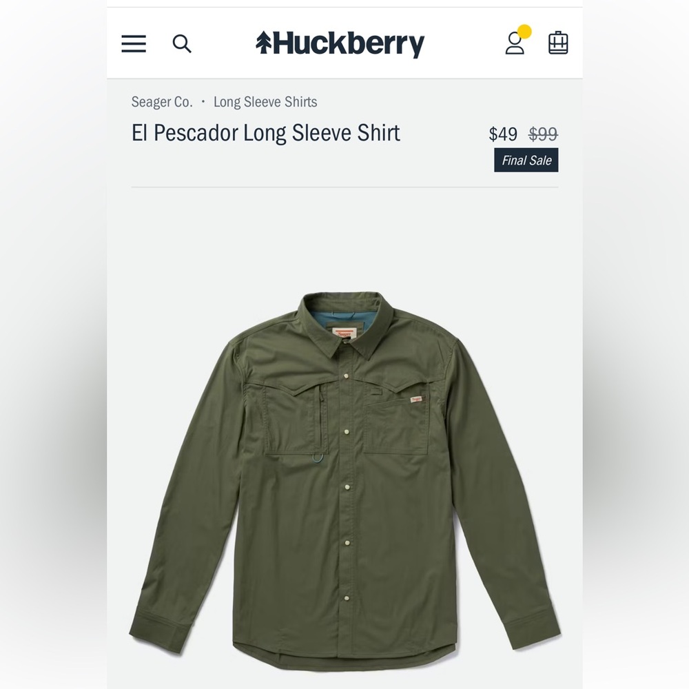 Seager El Pescador Men's Olive Long Sleeve Shirt